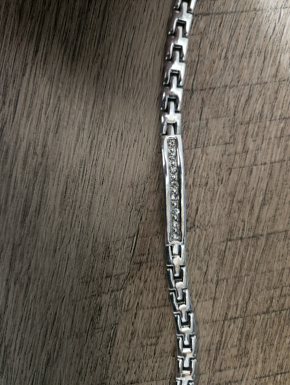 Silver Tone ID Bracelet with Crystal Accent